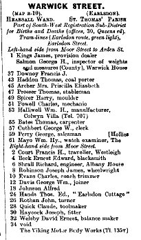 Warwick Street 1912 Directory